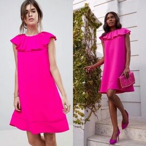 Ted Baker London Clarees Shift Dress with Ruffle Neckline in Pink
